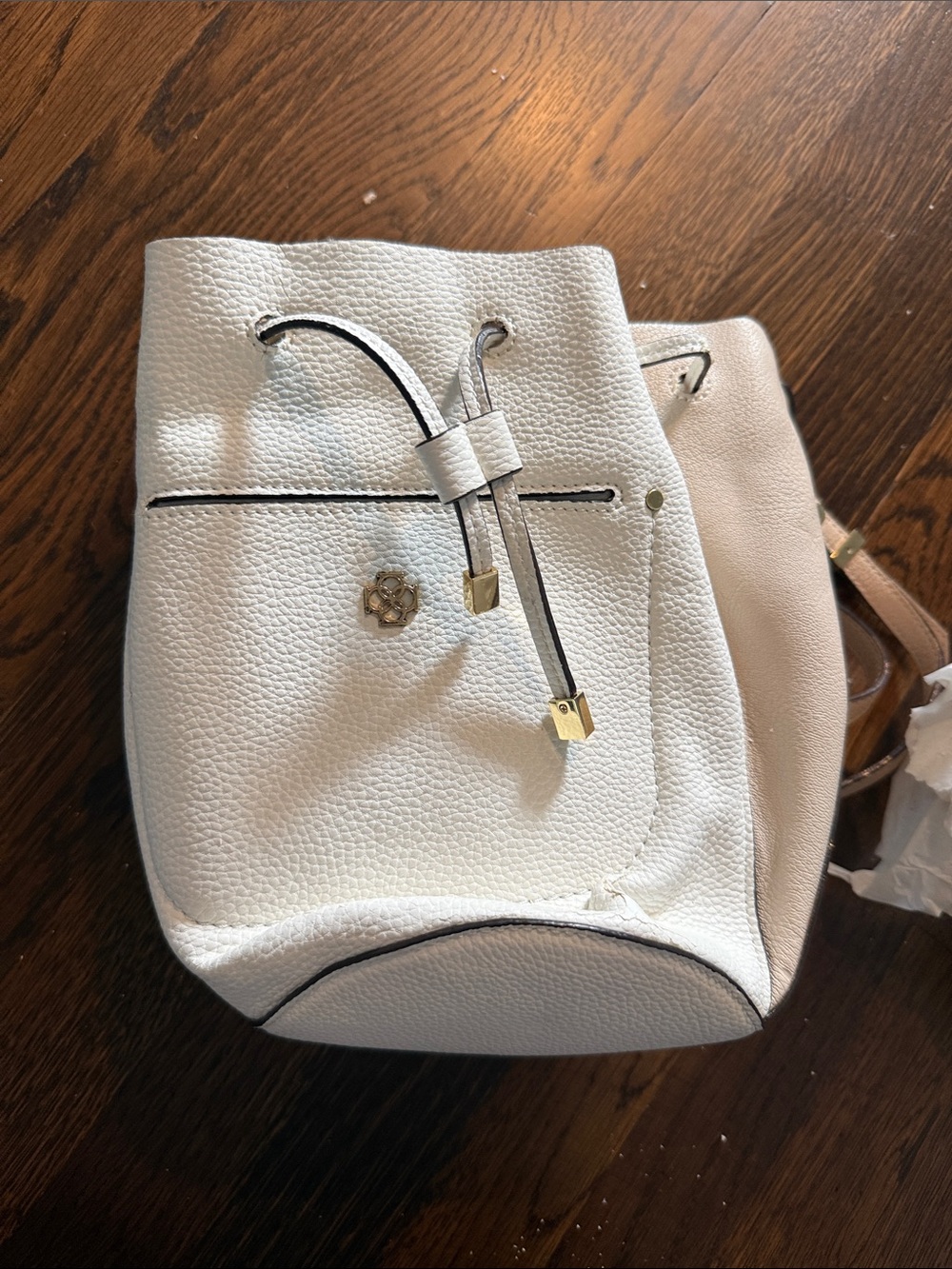 Ann Taylor White Pebbled Leather Drawstring Bucket Bag